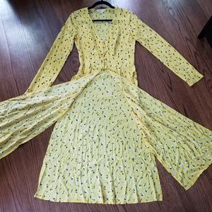 Miss Selfridge Yellow Long Sleeve Button-up Maxi Top